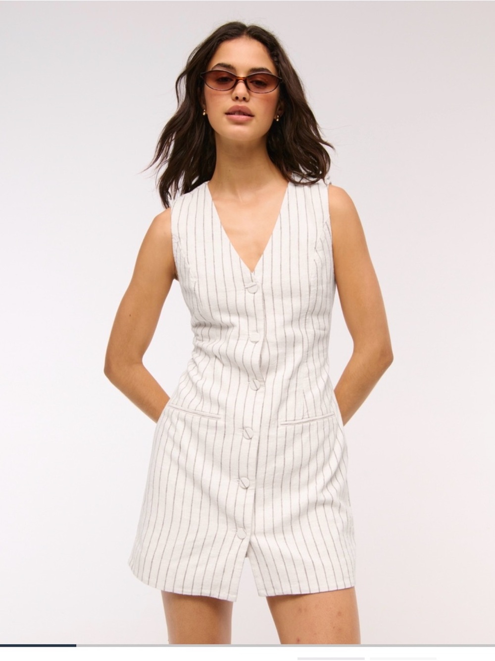 Abercrombie & Fitch Cream White Pinstripe V-Neck Mini Dress